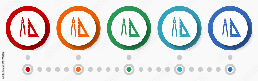 Poster geometry, education, school concept vector icon set, flat design colorful buttons, infographic templ