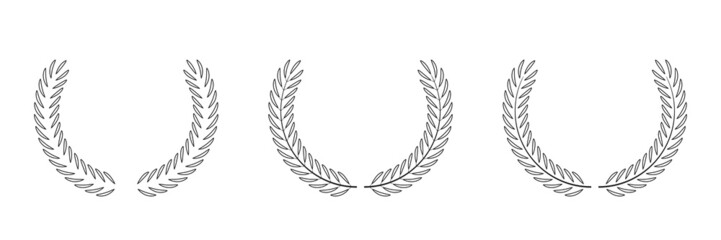 Olive wreaths set. Vintage outline ornaments isolated on white.	