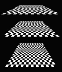 3d chessboard, checkerboard pattern in perspective. Checkered, chequered checks planes vanishing, diminishing into horizon - obrazy, fototapety, plakaty