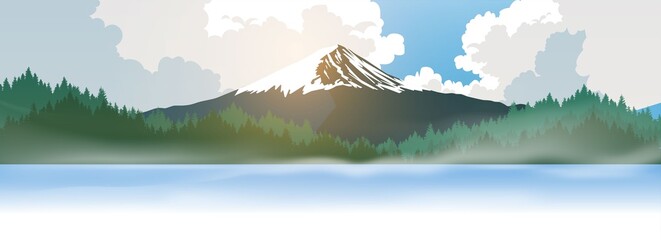 Landscape with lake and Mt. Fuji