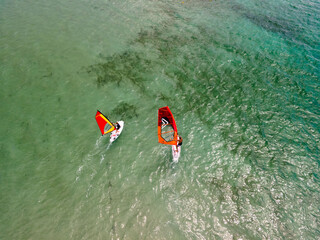 aerial view of vasiliki beach windsurfing Lefkada island Greece