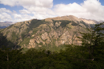 View of the mountains and green forest in Bariloche, Patagonia Argentina.