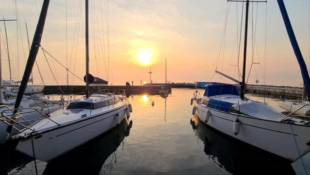 Lake Garda with beautiful sunset, Lazise, Verona, Lake Garda, Lago di Garda, Veneto, Italy