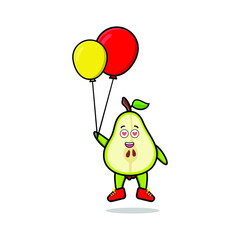 Cute cartoon pear fruit floating with balloon cartoon vector illustration in concept 3d cartoon style