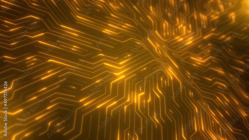 Poster 4k digital circuit board on golden background. computer data information technology. computer hardwa