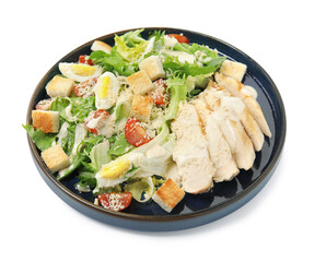 Delicious Caesar salad in bowl isolated on white