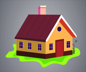 Vector illustration of a cartoon house isolated on a gradient background, beautiful home.