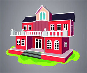 Vector illustration of a cartoon house isolated on a gradient background, beautiful home.