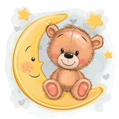 Fotobehang Cartoon brown Teddy Bear on the moon © reginast777