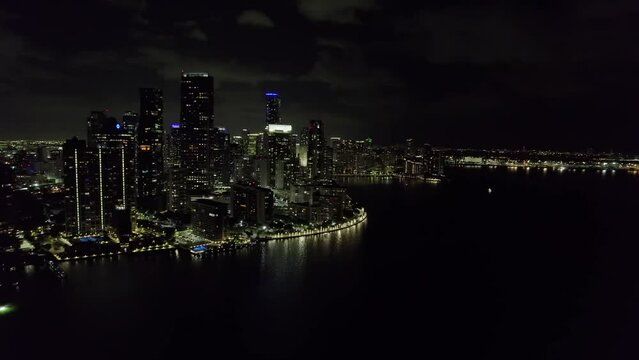 Miami skyline at night time. Facing Brickell & Downtown.