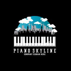 Piano Musical Instrument Logo Vector, Background Design, Screen Printing, Stickers, And Company