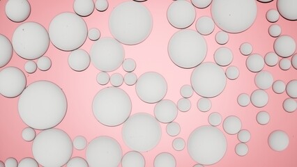 Different sized cream drops floating in pale pink liquid | Abstract background shot