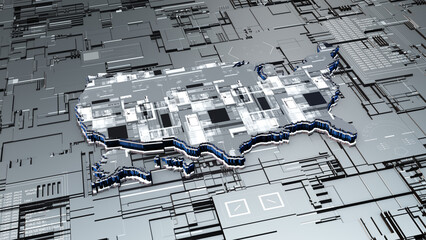 Futuristic  America technologically advances into the future. Futuristic Digital Map of US. 3D rendering