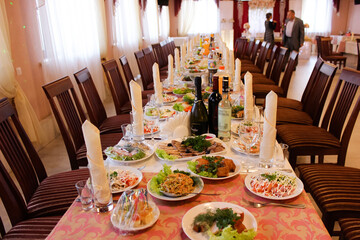 Beautiful flowers on table in wedding day. Banquet menu