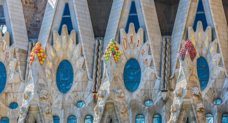 Exterior of the cathedral La Sagrada Familia, Antoni Gaudi, Barcelona, Catalonia, Spain - 497777263