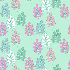Vector seamless half-drop pattern, with leaves