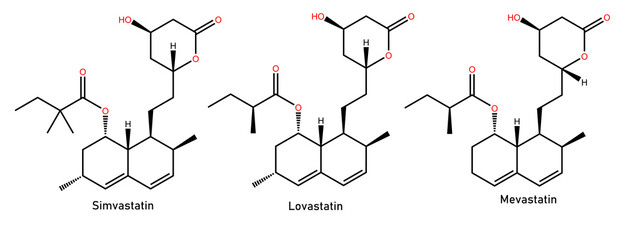 Simvastatin, Lovastatin, Mevastatin - They are members of statin class of Drugs