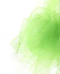 Abstract composition of lime green tulle material  isolated on white background. Waving shape of...