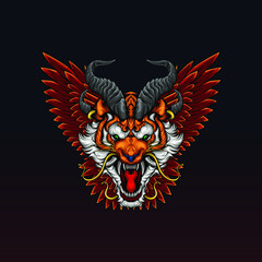 Obraz premium Tiger head with wings behind