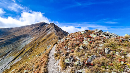 Panoramic hiking trail from Seckauer Zinken leading to Haemmerkogel in the Lower Tauern mountain...