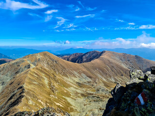Marked panoramic hiking leading to the summit of Seckauer Zinken in the Lower Tauern mountain...