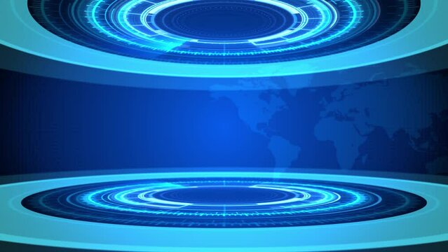 Digital World News Studio Global earth map rotating digital world breaking news Studio Loop Background for news report, World live report. Business, stock market background. 3D 4K loop animation