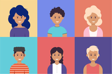Set of avatars of people with different clothes and hair types, People in flat design. Avatar