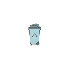 dumpster with garbage and waste. Vector contour line doodle illustration problem ecology and environmental pollution.