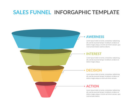 Funnel Diagram With 4 Elements, Infographic Template For Web, Business, Presentations