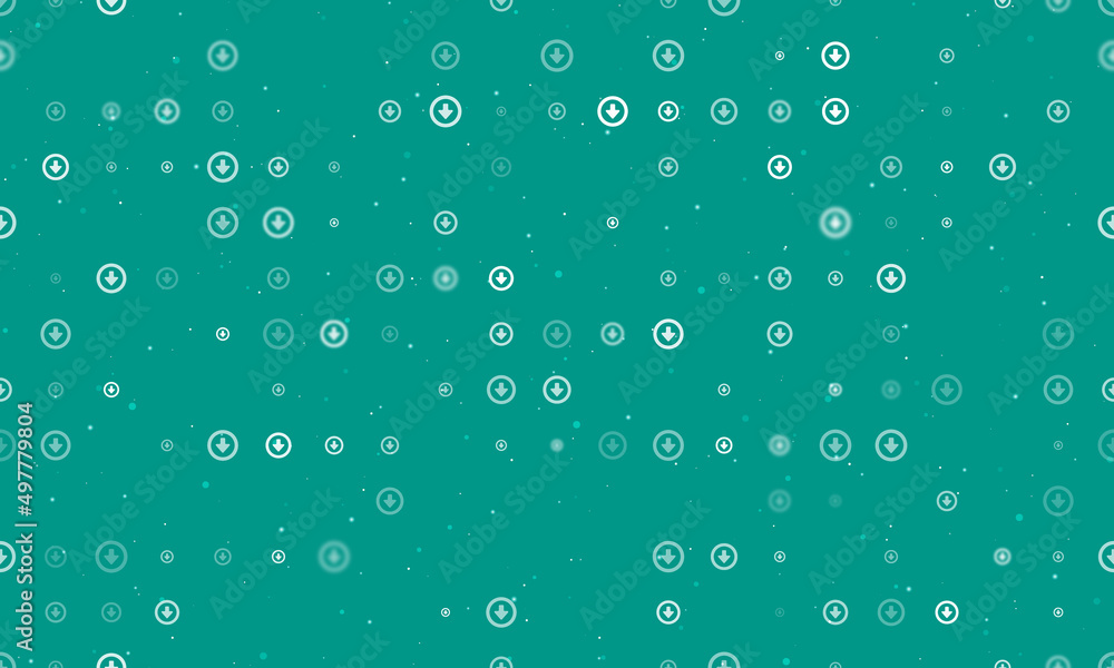 Poster seamless background pattern of evenly spaced white download symbols of different sizes and opacity. 