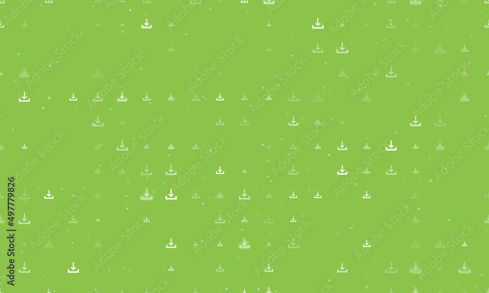 Poster seamless background pattern of evenly spaced white download symbols of different sizes and opacity. 