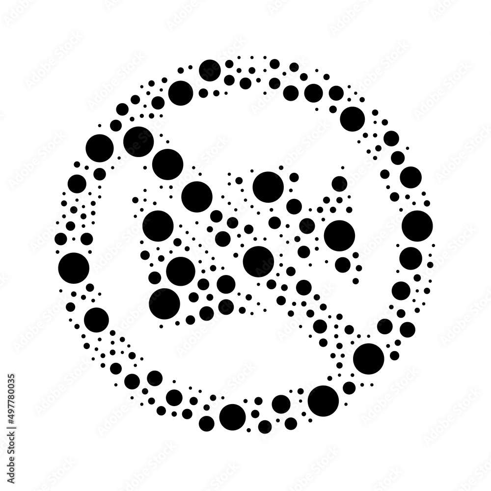 Poster a large no video symbol in the center made in pointillism style. the center symbol is filled with bl