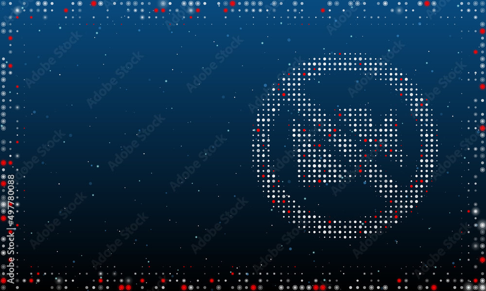 Poster on the right is the no video symbol filled with white dots. pointillism style. abstract futuristic f