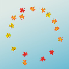 Yellow Plant Background Blue Vector. Floral Decoration Texture. Colorful Tree Leaf. Forest Foliage Frame.