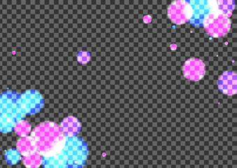 Blur Bokeh Background Transparent Vector. Confetti Shiny Card. Spark Illustration. Pink Ball Vintage Design. Blue Year.