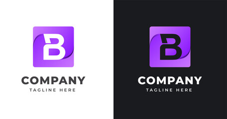 Letter B logo design template with square shape style