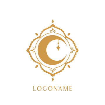 Moon Mystical Icon logo. Vector Illustration. Ramadan Kareem Designs.