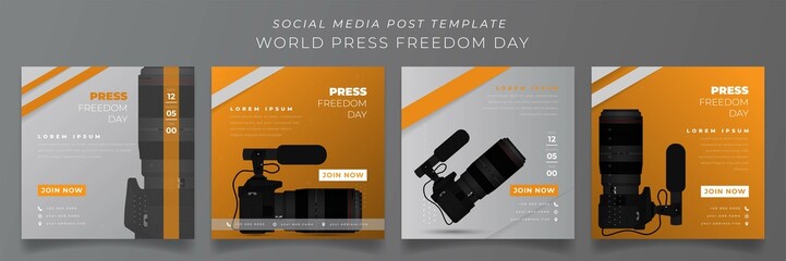 Set of social media template in yellow and gray square background for world press freedom day design © Labib_Retro