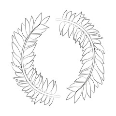 Vector contour isolated illustration of a wreath of twigs with leaves. Vector illustration