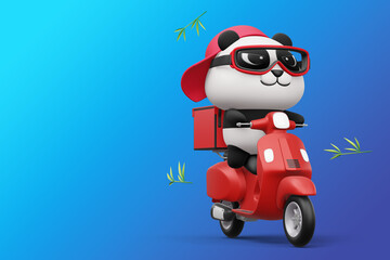 Cute Panda riding a motorcycle, panda delivery, 3d rendering © Thanasantipan