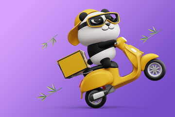 Cute Panda riding a motorcycle, panda delivery, 3d rendering © Thanasantipan