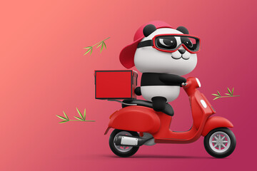 Cute Panda riding a motorcycle, panda delivery, 3d rendering © Thanasantipan