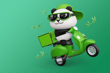 Cute Panda riding a motorcycle, panda delivery, 3d rendering © Thanasantipan