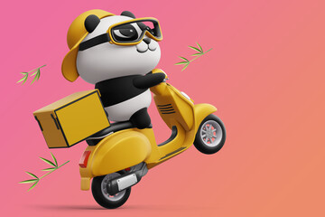 Cute Panda riding a motorcycle, panda delivery, 3d rendering © Thanasantipan