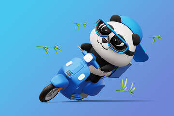 Cute Panda riding a motorcycle, panda delivery, 3d rendering © Thanasantipan