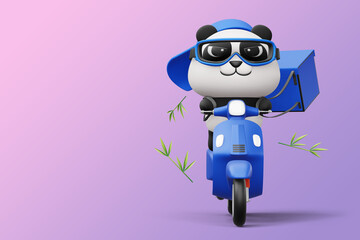 Cute Panda riding a motorcycle, panda delivery, 3d rendering © Thanasantipan