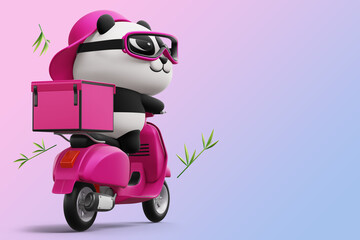 Cute Panda riding a motorcycle, panda delivery, 3d rendering © Thanasantipan