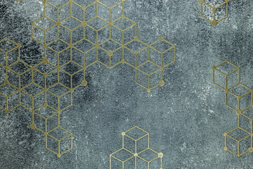 Tapestry background with abstract geometric gold shapes pattern