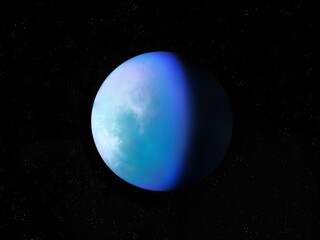 Super-earth in space, blue Earth-like exoplanet, beautiful alien planet. Cosmic background. 