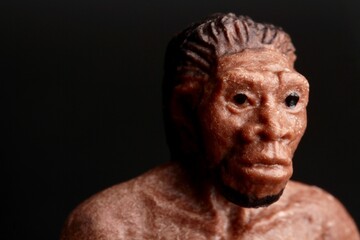 Obraz premium close up portrait of a primitive man doll on a black background